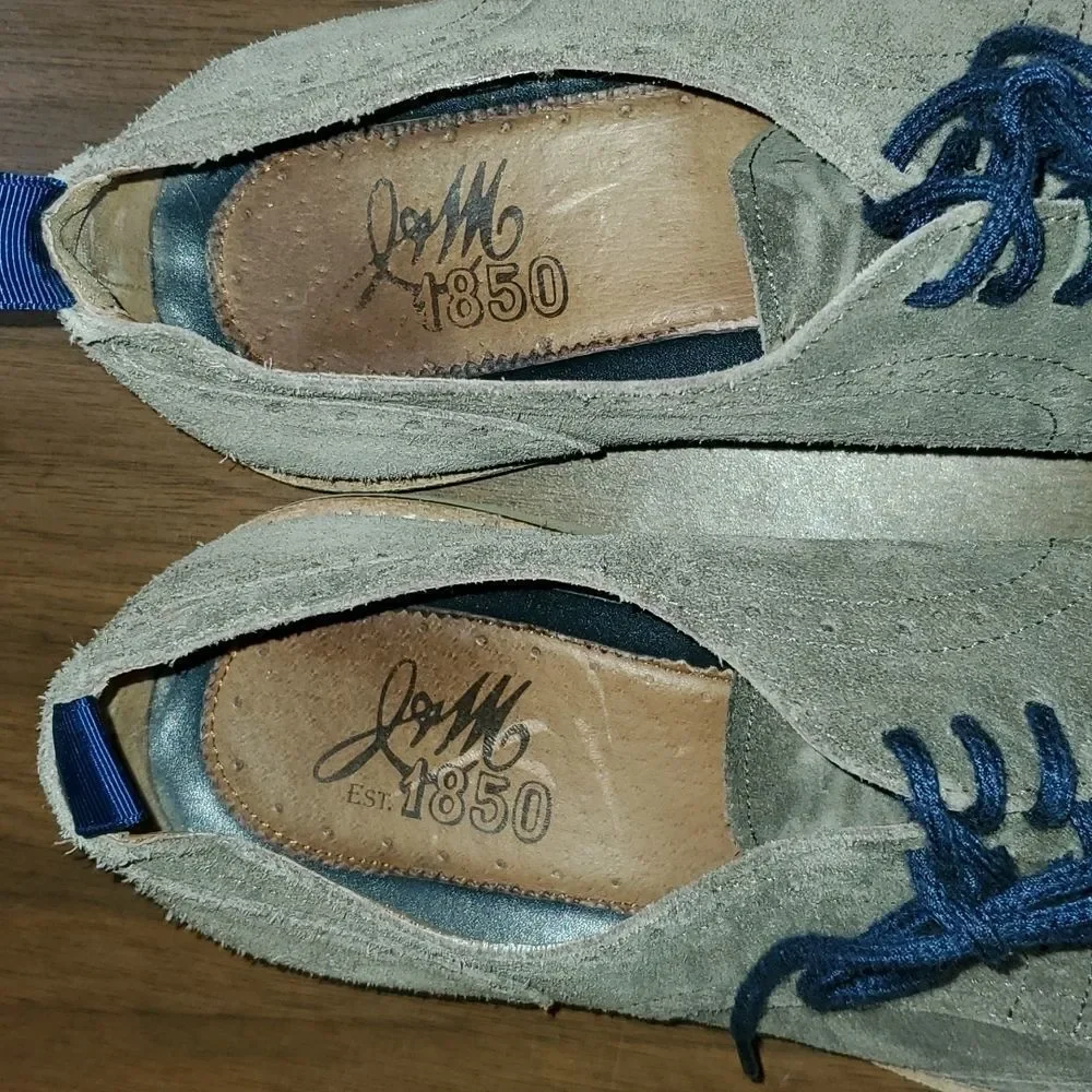 J &‎ M 1850 Pearce 27-1957 Gray & Blue Suede Wingtip Brogues Oxfords Size 11½